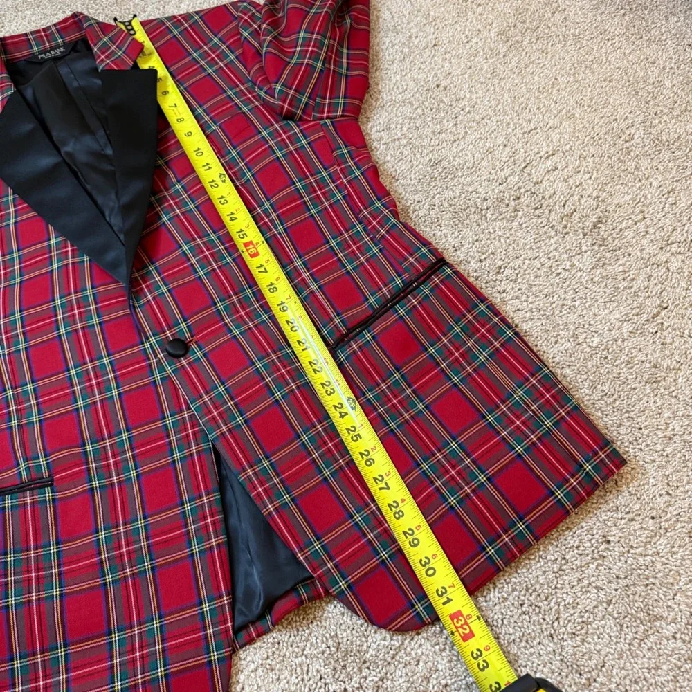 Jos. A. Bank Dinner Jacket Men 42S Red Plaid Wool Tuxedo Blazer Satin Peak Lapel